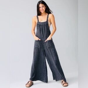 NATURAL LIFE Wide Leg Black gauze tie back Overalls
